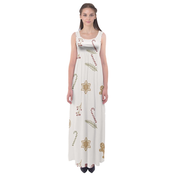 Hand-drawn-christmas-pattern Empire Waist Maxi Dress