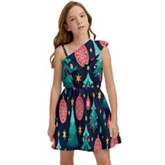 Hand-drawn-flat-christmas-pattern Kids  One Shoulder Party Dress by nate14shop