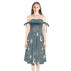 Bohemian Dreams  Shoulder Tie Bardot Midi Dress by HWDesign