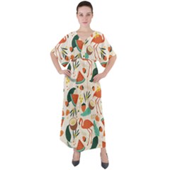 Fruity Summer V-neck Boho Style Maxi Dress by HWDesign
