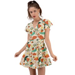 Fruity Summer Flutter Sleeve Wrap Dress by HWDesign