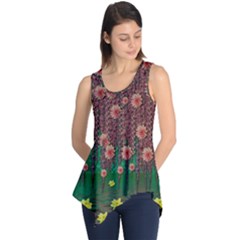 Floral Vines Over Lotus Pond In Meditative Tropical Style Sleeveless Tunic by pepitasart