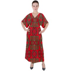 Abstract Pattern Geometric Backgrounds V-neck Boho Style Maxi Dress by Eskimos