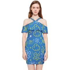 Abstract-background Shoulder Frill Bodycon Summer Dress by nate14shop