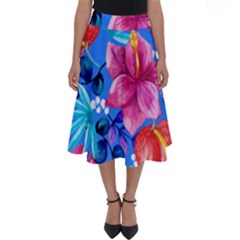  Vibrant Colorful Flowers On Sky Blue Perfect Length Midi Skirt by HWDesign