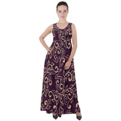 Golden Purple Flower Ornament Empire Waist Velour Maxi Dress by HWDesign