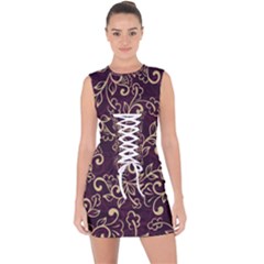 Golden Purple Flower Ornament Lace Up Front Bodycon Dress by HWDesign