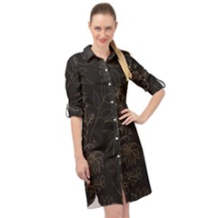 Elegant And Simple Monoline Floral Long Sleeve Mini Shirt Dress by HWDesign