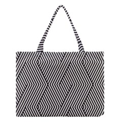 Vector-geometric-lines-pattern-simple-monochrome-texture-with-diagonal-stripes-lines-chevron-zigzag- Medium Tote Bag by nate14shop
