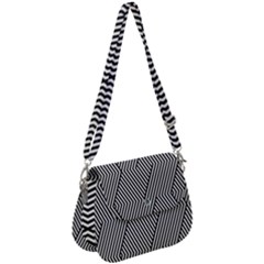 Vector-geometric-lines-pattern-simple-monochrome-texture-with-diagonal-stripes-lines-chevron-zigzag- Saddle Handbag by nate14shop