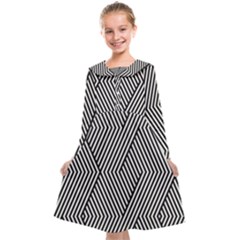 Vector-geometric-lines-pattern-simple-monochrome-texture-with-diagonal-stripes-lines-chevron-zigzag- Kids  Midi Sailor Dress by nate14shop