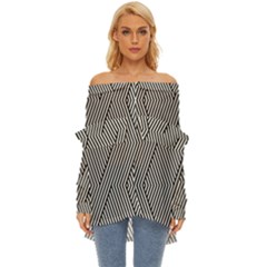 Vector-geometric-lines-pattern-simple-monochrome-texture-with-diagonal-stripes-lines-chevron-zigzag- Off Shoulder Chiffon Pocket Shirt by nate14shop