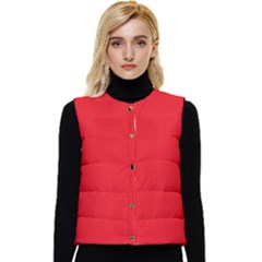 Background-red Women s Short Button Up Puffer Vest