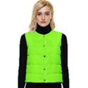 Grass-green-color-solid-background Women s Short Button Up Puffer Vest View1