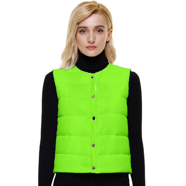 Grass-green-color-solid-background Women s Short Button Up Puffer Vest