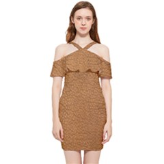 Leather Brown  Shoulder Frill Bodycon Summer Dress by artworkshop