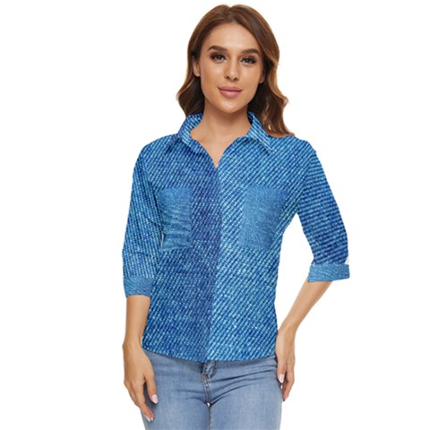 Jeans Blue  Women s Quarter Sleeve Pocket Shirt by artworkshop