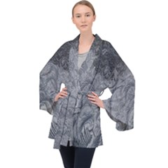 Ice Frost Crystals Long Sleeve Velvet Kimono  by artworkshop
