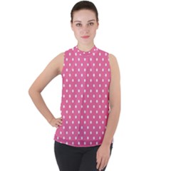 Polkadots-pink-white Mock Neck Chiffon Sleeveless Top by nate14shop