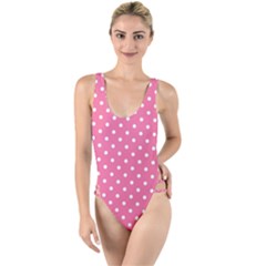 Polkadots-pink-white High Leg Strappy Swimsuit