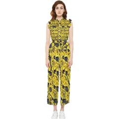 Yellow-abstrac Women s Frill Top Chiffon Jumpsuit by nate14shop