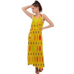 Banner-polkadot-yellow V-neck Chiffon Maxi Dress by nate14shop