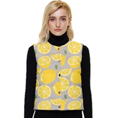 Lemon Pattern Women s Short Button Up Puffer Vest by artworkshop