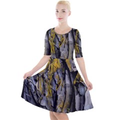 Rock Wall Crevices Geology Pattern Shapes Texture Quarter Sleeve A-line Dress by artworkshop