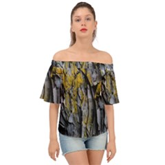 Rock Wall Crevices Geology Pattern Shapes Texture Off Shoulder Short Sleeve Top by artworkshop