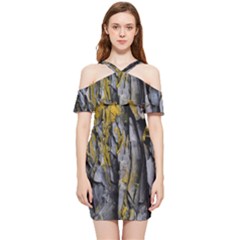 Rock Wall Crevices Geology Pattern Shapes Texture Shoulder Frill Bodycon Summer Dress by artworkshop