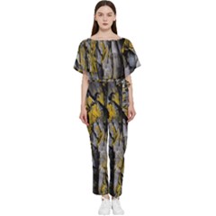 Rock Wall Crevices Geology Pattern Shapes Texture Batwing Lightweight Chiffon Jumpsuit