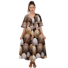 Snail Shells Pattern Arianta Arbustorum Kimono Sleeve Boho Dress by artworkshop