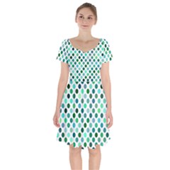 Polka-dot-green Short Sleeve Bardot Dress by nate14shop
