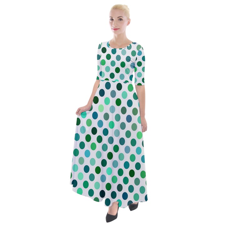 Polka-dot-green Half Sleeves Maxi Dress