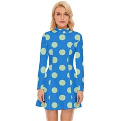 Polka-dots-blue Long Sleeve Velour Longline Dress by nate14shop