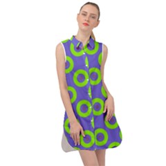 Polka-dots-green-blue Sleeveless Shirt Dress by nate14shop