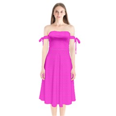 Polkadots-pink Shoulder Tie Bardot Midi Dress by nate14shop