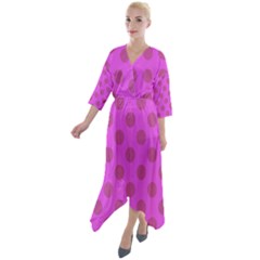 Polka-dots-purple Quarter Sleeve Wrap Front Maxi Dress by nate14shop