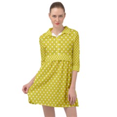 Polka-dots-yellow Mini Skater Shirt Dress by nate14shop
