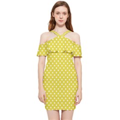 Polka-dots-yellow Shoulder Frill Bodycon Summer Dress by nate14shop