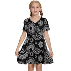 Seamless Paisley Pattern Kids  Short Sleeve Tiered Mini Dress by nate14shop