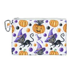 Halloween Cat Pattern Canvas Cosmetic Bag (large) by designsbymallika