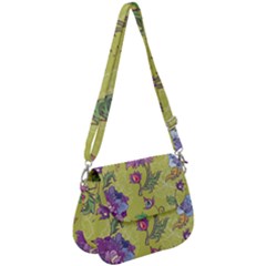 Blue Purple Floral Pattern Saddle Handbag by designsbymallika