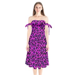 Pattern-tiger-purple Shoulder Tie Bardot Midi Dress by nate14shop