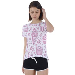 Illustration-pink-ice-cream-seamless-pattern Short Sleeve Foldover Tee by nate14shop
