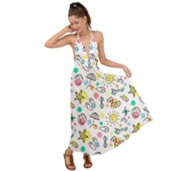 Doodle Backless Maxi Beach Dress by nate14shop