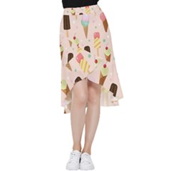 Cute-pink-ice-cream-and-candy-seamless-pattern-vector Frill Hi Low Chiffon Skirt by nate14shop