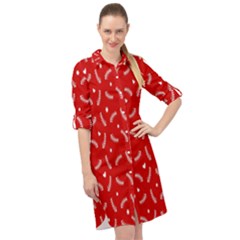 Christmas Pattern,love Red Long Sleeve Mini Shirt Dress by nate14shop