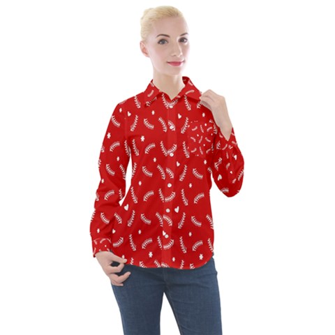 Christmas Pattern,love Red Women s Long Sleeve Pocket Shirt by nate14shop