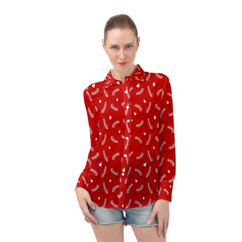 Christmas Pattern,love Red Long Sleeve Chiffon Shirt by nate14shop